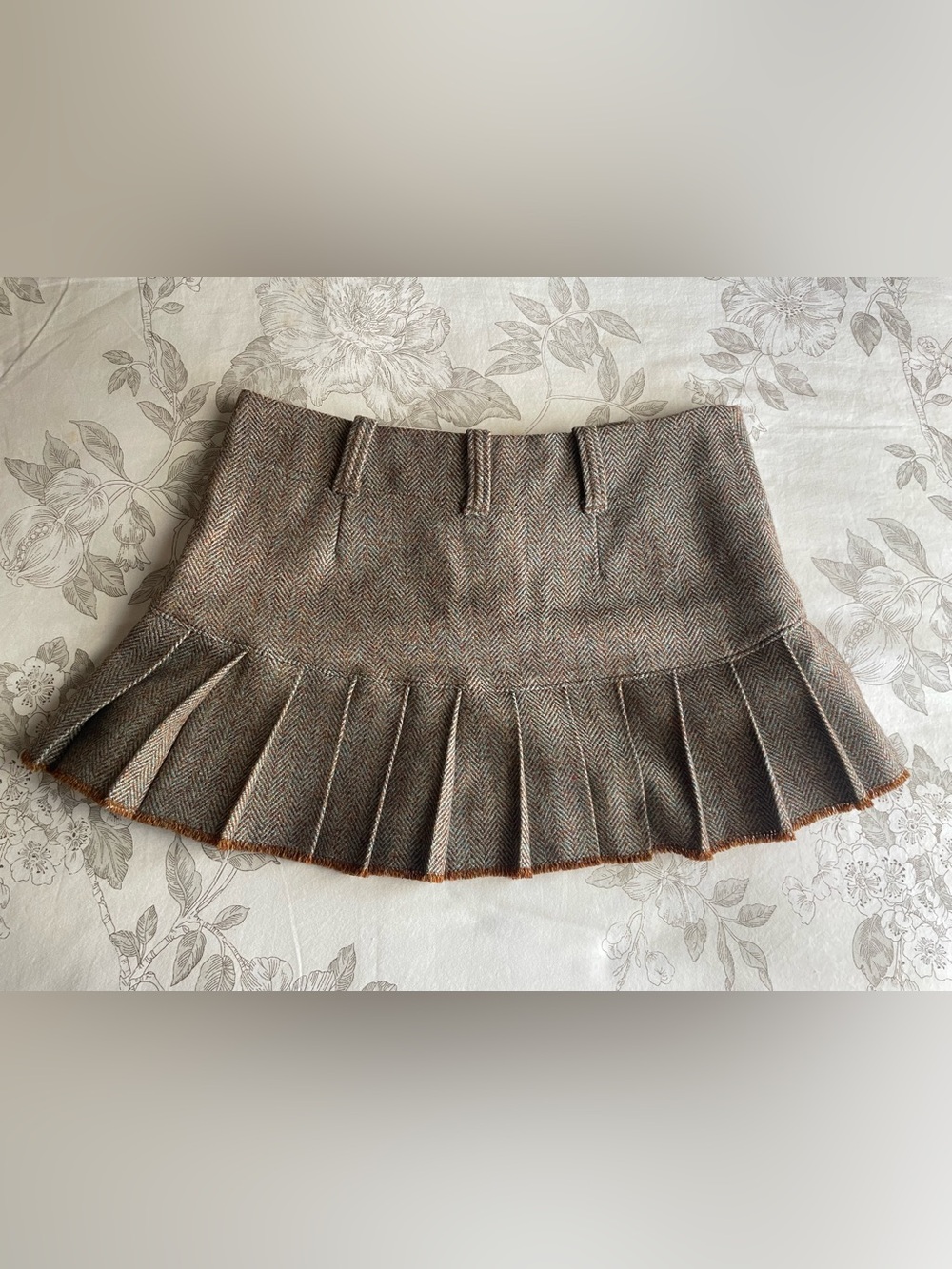 Abercrombie Vintage Brown Teal Herringbone Micro Mini Pleated Skirt 0 Preppy Y2K - Picture 4 of 9